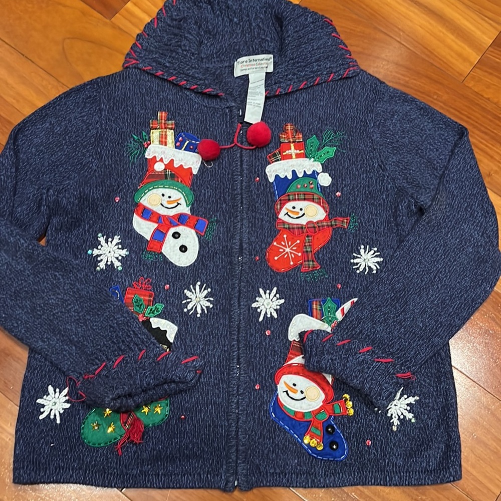 Blue zip up Ugly Christmas Sweater - L